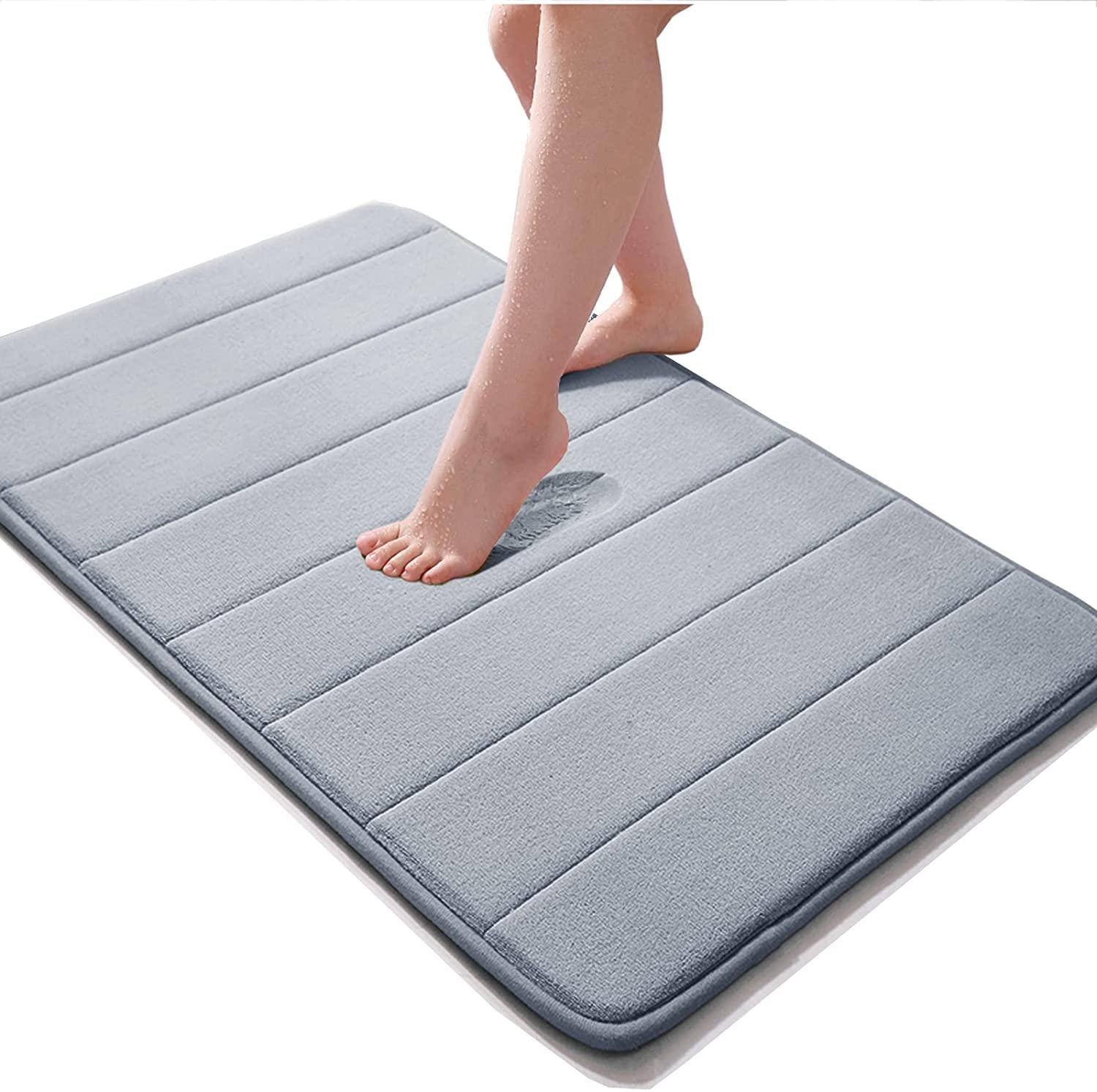 Memory Foam Bathroom Door Mat 80 cm X 50 cm Coral Velvet Super Non-Slip Rapid Water Absorption Soft and Comfortable Easier to Dry Machine Wash Bathroom Mat, Gray