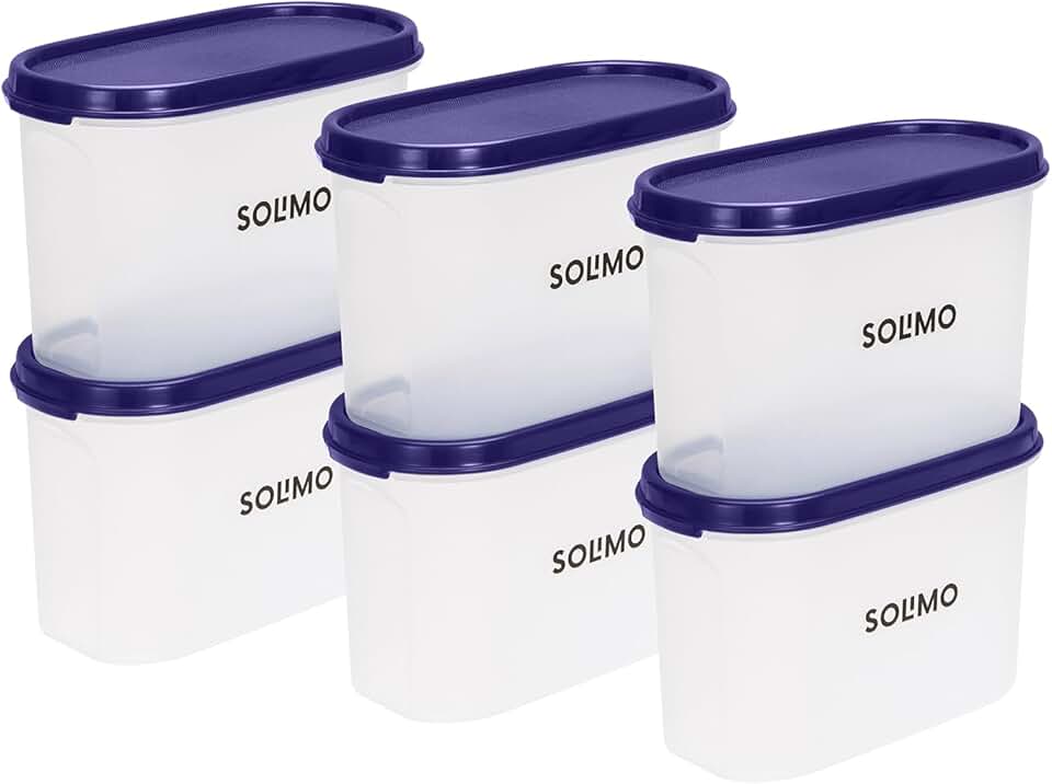 Amazon Brand - Solimo Modular Plastic Storage Containers with Lid | Airtight | BPA-Free | Set of 6 | 1.2 L