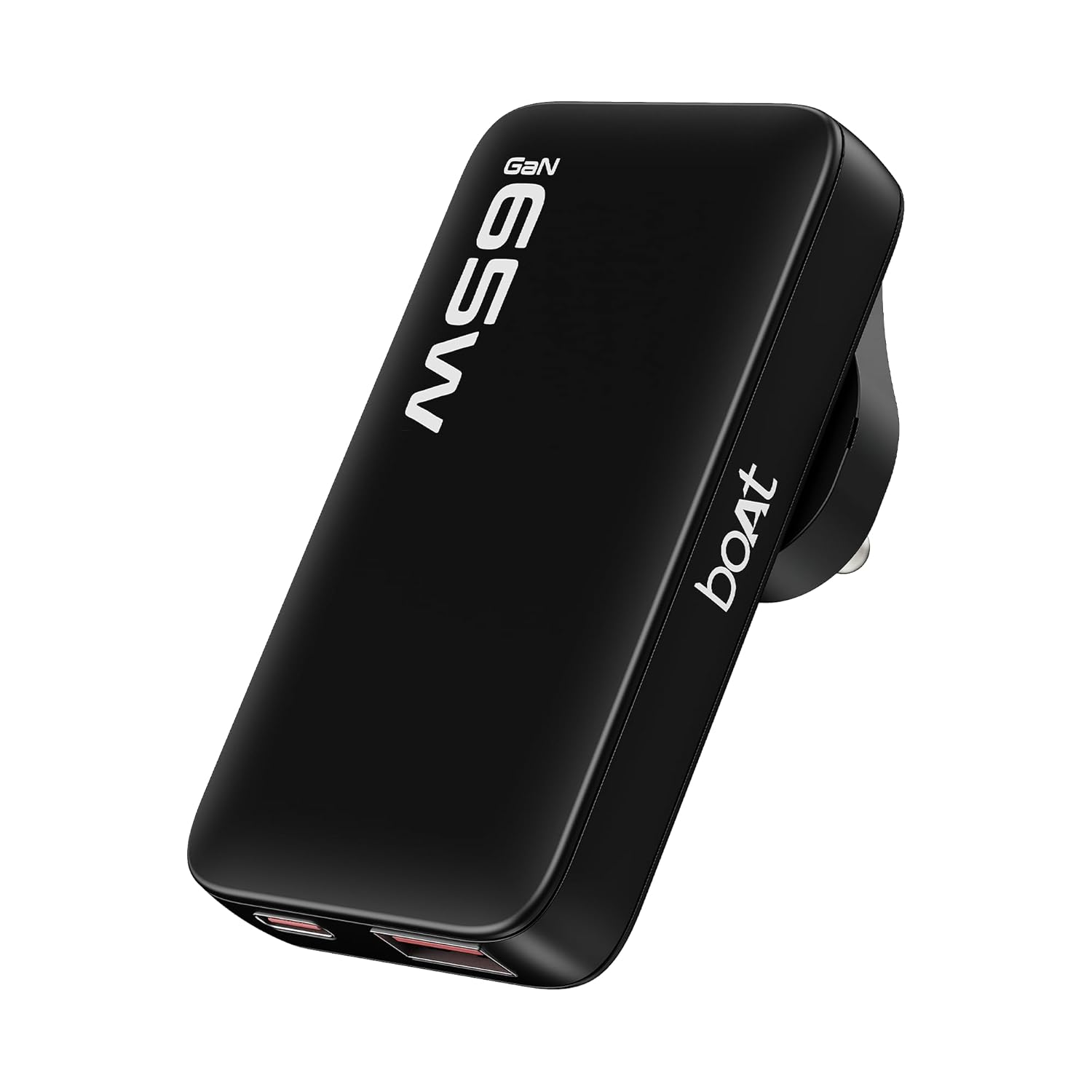 boAt 65W GaN Nano Charger, Fast Charging PD, PPS & QC 3.0 in Ultra-Slim Body,Foldable US Flat Pins & Snap-On Indian Round-Pin; GaN Chip Tech; USB-C & USB-A Output, Free Type-C to C Cable