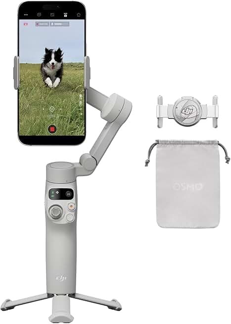 DJI Osmo Mobile 7 Gimbal Stabilizer for iPhone, Android, Built-in Tripod, Ultra-Light, 3-Axis Phone Gimbal,Activetrack 7.0,One-Tap Edit,Phone Charging Vlogging Stabilizer YouTube Video, Gray