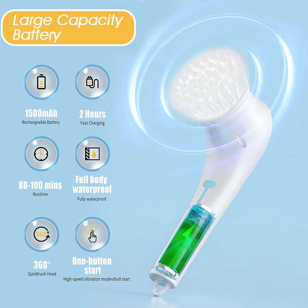 Electric Cleaning Brush Rechargeable Scrubber with 5 Brush Heads, 360° Rotation