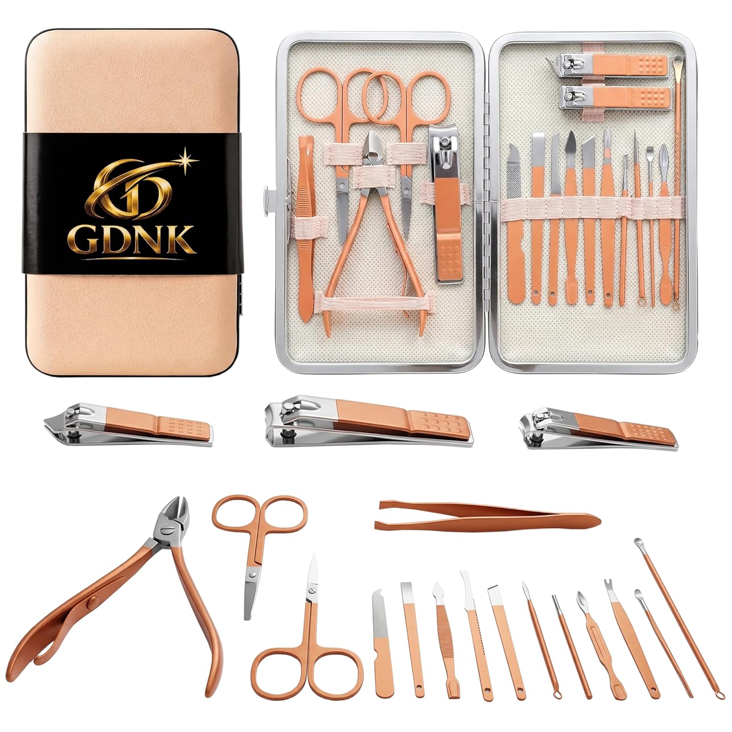 GDNK 18 in 1 Manicure Pedicure Kit Stainless Steel Nail Care Set with Nail Clipper, Scissors & Cuticle Tools Professional Grooming Kit for Men & Women With Travel Case