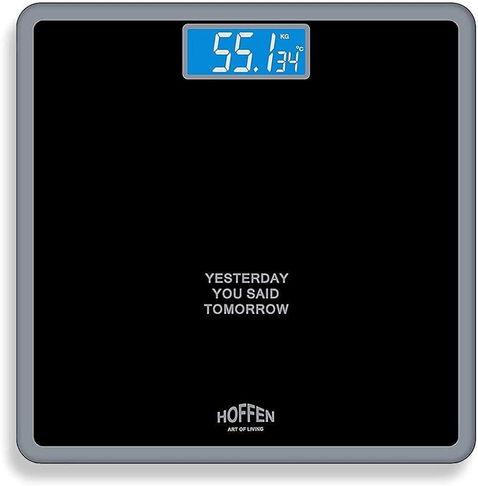 Hoffen Thick Tempered Glass Digital Electronic LCD Personal Body Weight Machine for Body Weight Fitness with Two Years Warranty