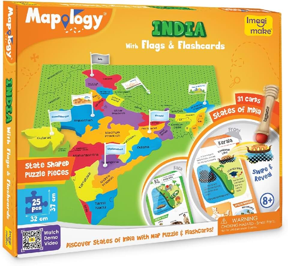 Imagimake Mapology India Map with Flash Card| Swipe & Reveal Card Game | Educational Toys 7+ Years | Kids Learning Toys | Puzzle Game for Kids 7 to 10 Years | Birthday Gift for Girls & Boys
