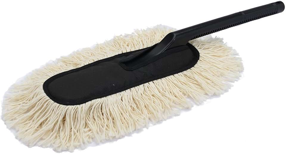 Jopasu Car Duster with Wax-Treated Cotton Strands & Long Plastic Handle | Scratch-Free Dry Dust Cleaner for Cars | Reusable Exterior Cleaning Brush