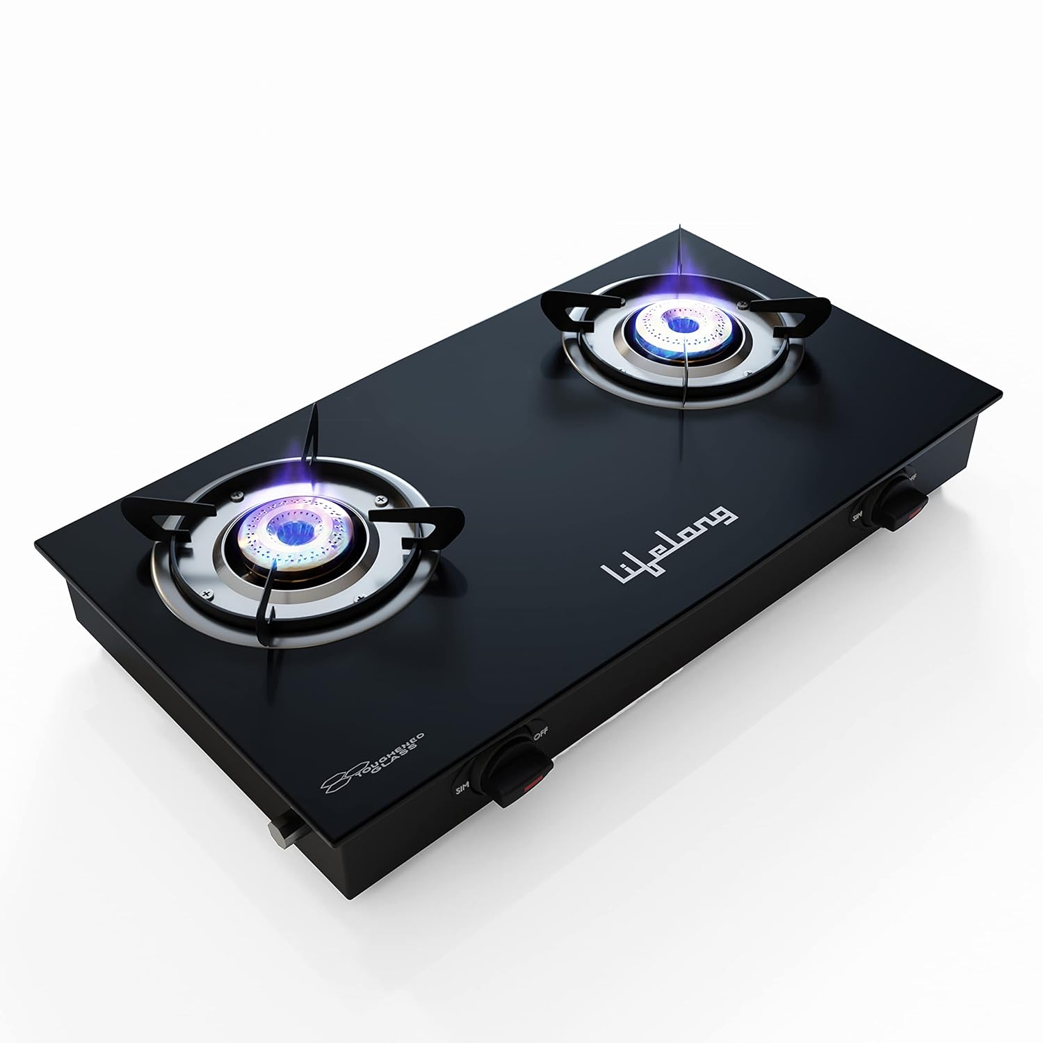 Lifelong 2 Burner Gas Stove Top for Kitchen - Manual Ignition Cooktop Modern Glass Stove for Modular Kitchen, ISI Certified & Compatible with LPG - 1 Year Manufacturer's