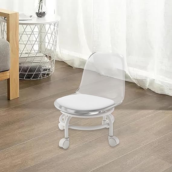 Low Rolling Stool, Low Roller Seat Stool and Backrest with Wheels Shoe Stool Seat