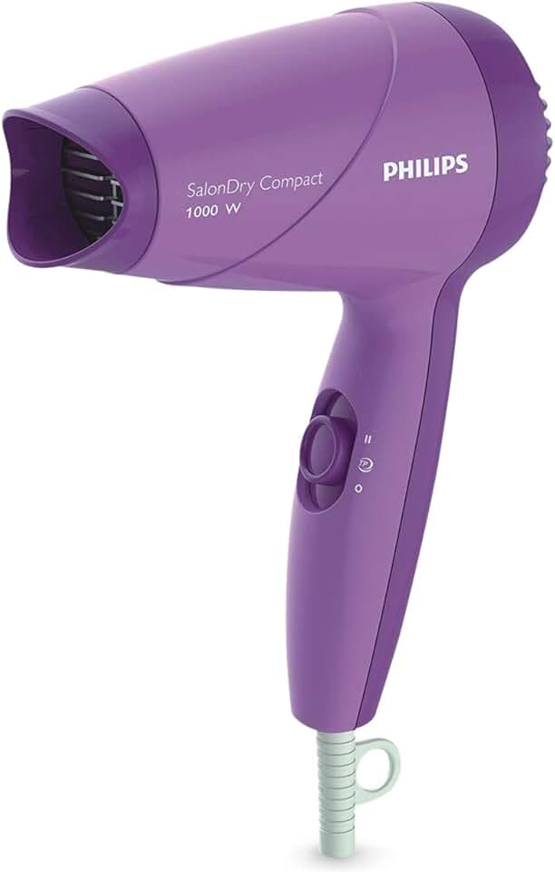 Philips India's No.1 Hair Styling Brand -Hair Dryer 1000W |Blow Dry for Men & Women | 2 Heat Settings| ThermoProtect tech |Travel-Friendly, Quick Dry, Frizz Control | For Indian Hair |HP8100/46 Purple