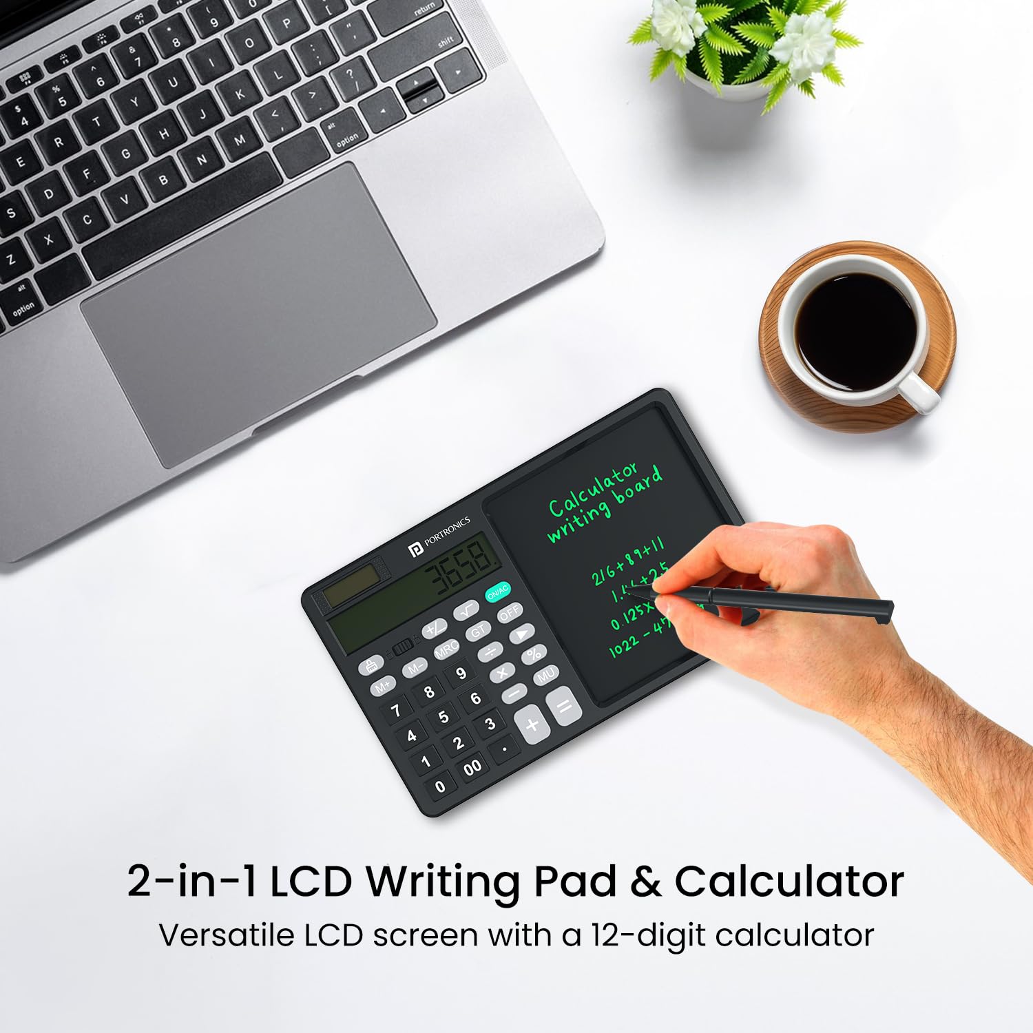 Portronics Ruffpad Calc 2 2-in-1 Calculator & LCD Writing Pad with 14.4 cm Writing Area, Multi Function Digital Calculator Stylus Pen for Students, Birthday Gift, Kids Toys, School, Office - View 2