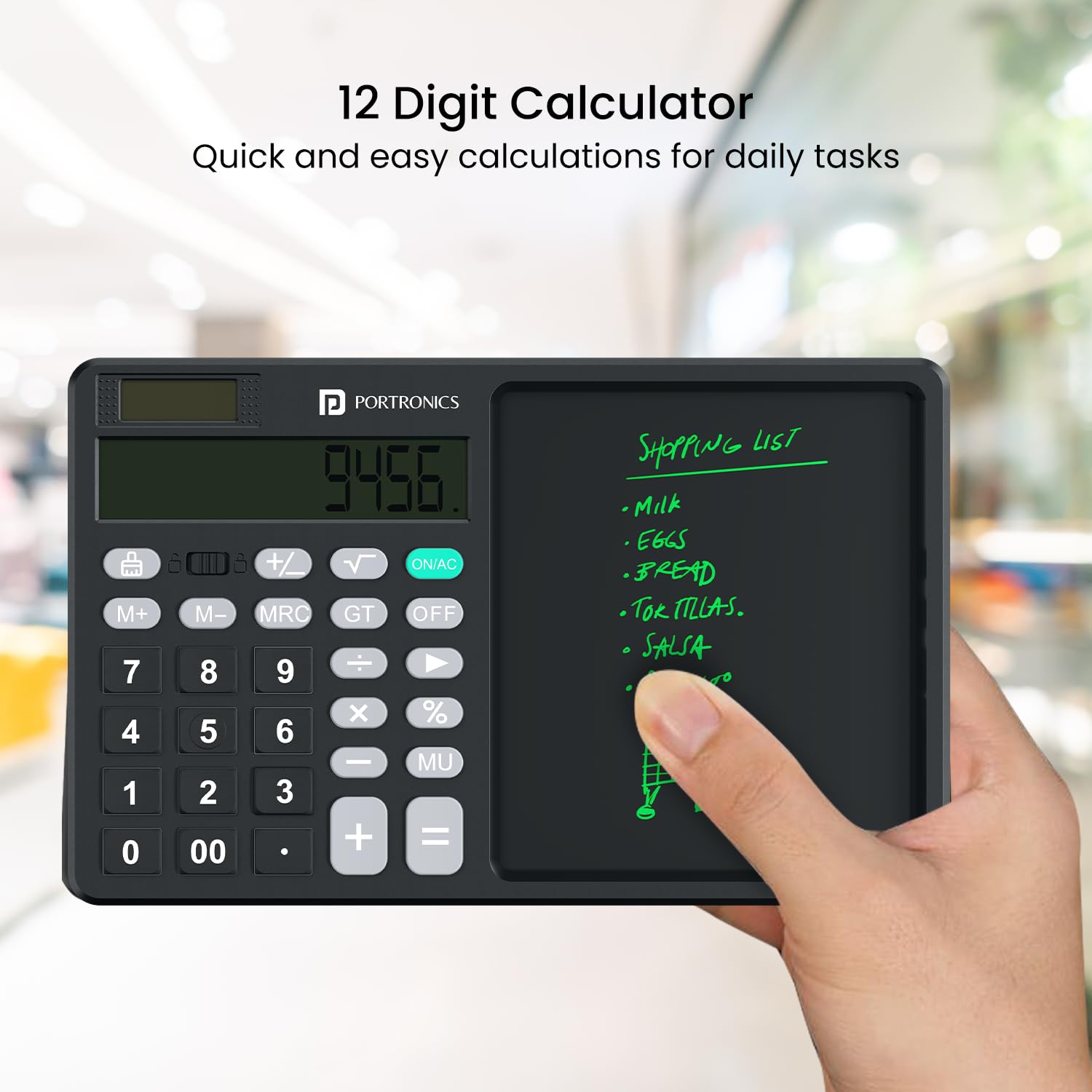 Portronics Ruffpad Calc 2 2-in-1 Calculator & LCD Writing Pad with 14.4 cm Writing Area, Multi Function Digital Calculator Stylus Pen for Students, Birthday Gift, Kids Toys, School, Office - View 4
