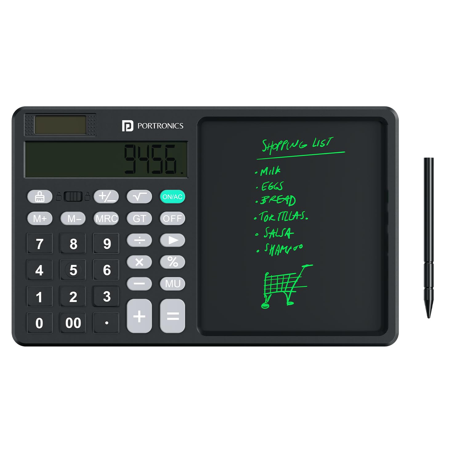 Portronics Ruffpad Calc 2 2-in-1 Calculator & LCD Writing Pad with 14.4 cm Writing Area, Multi Function Digital Calculator Stylus Pen for Students, Birthday Gift, Kids Toys, School, Office