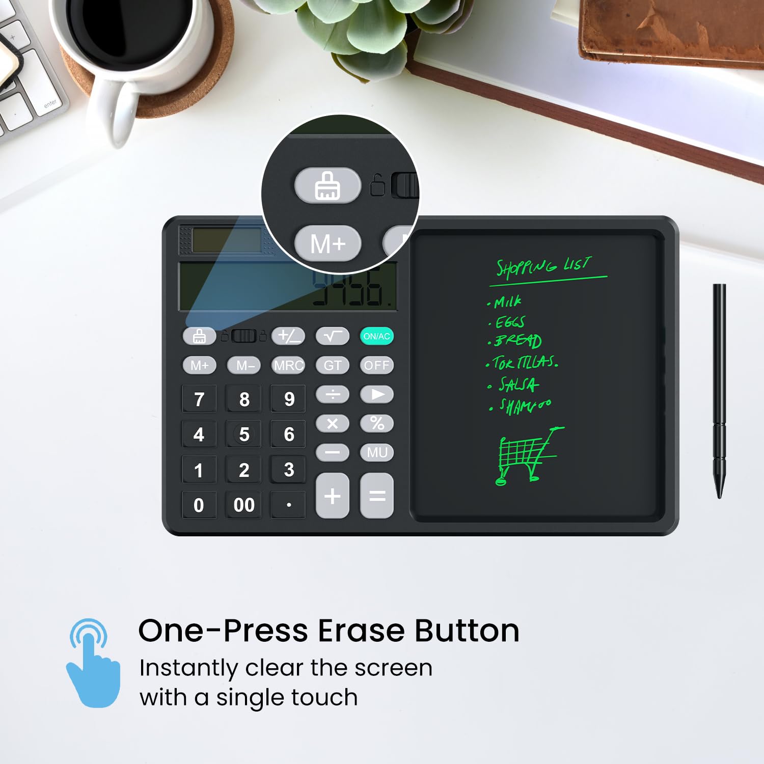 Portronics Ruffpad Calc 2 2-in-1 Calculator & LCD Writing Pad with 14.4 cm Writing Area, Multi Function Digital Calculator Stylus Pen for Students, Birthday Gift, Kids Toys, School, Office - View 6