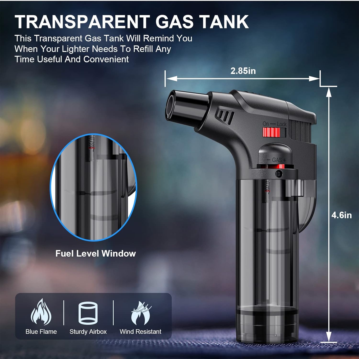 Refillable Jet Flame Torch Lighter, Windproof, Safe, Multi-Utility Lighter