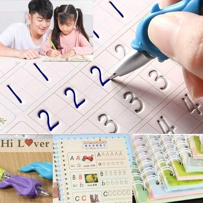 SHNMN Sank Magic Practice Copybook, Number Tracing Book for Preschoolers with Pen, Magic calligraphy books for kids Reusable Writing Tool