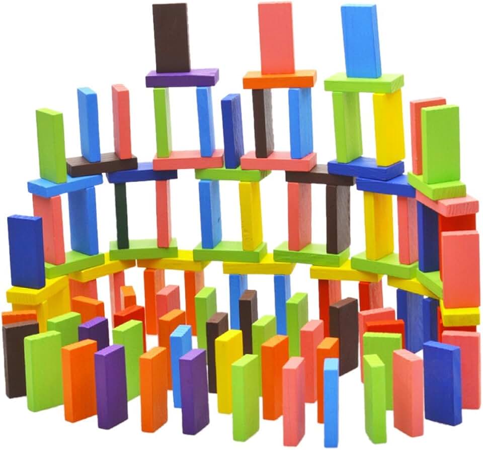 Toyshine 120 Pcs 12 Color Wooden Donos Blocks Set, for Kids Board Game Educational Play Toy, Domino Racing Toy Game