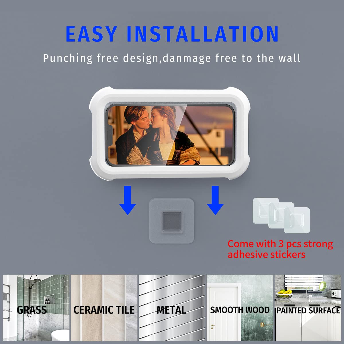 Upgraded 480° Rotating Shower Smartphones Holder Waterproof Case with Touch Screen,OOLYICO Shower Accessories Guardian Buddy Holder Wall Mount Shelf in Bathroom Bathtub for 4" - 7" Cell Phone - View 2