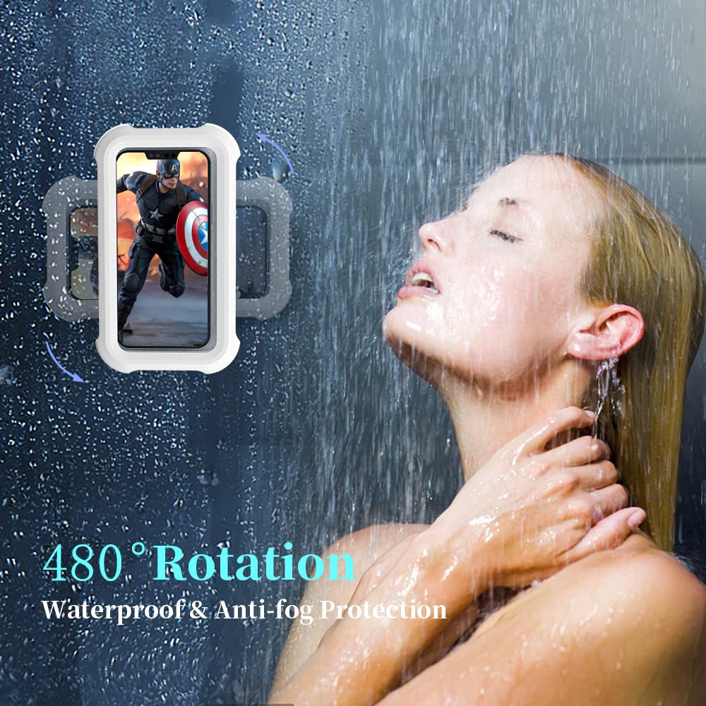 Upgraded 480° Rotating Shower Smartphones Holder Waterproof Case with Touch Screen,OOLYICO Shower Accessories Guardian Buddy Holder Wall Mount Shelf in Bathroom Bathtub for 4" - 7" Cell Phone - View 3