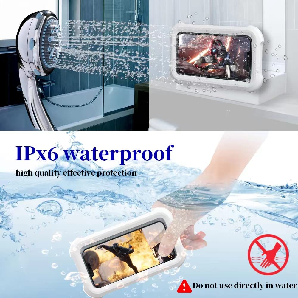 Upgraded 480° Rotating Shower Smartphones Holder Waterproof Case with Touch Screen,OOLYICO Shower Accessories Guardian Buddy Holder Wall Mount Shelf in Bathroom Bathtub for 4" - 7" Cell Phone - View 5