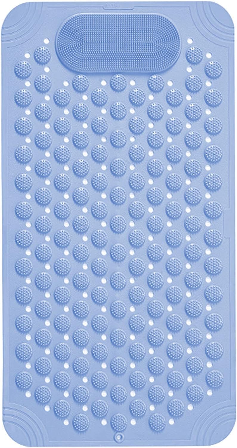 VHKD PVC Bathroom Door Bath mat Anti Slip Skid with Foot Scrubber for Room Shower Suction Cups Drain Holes Silicone Floor mat Rectangle 70x35cm