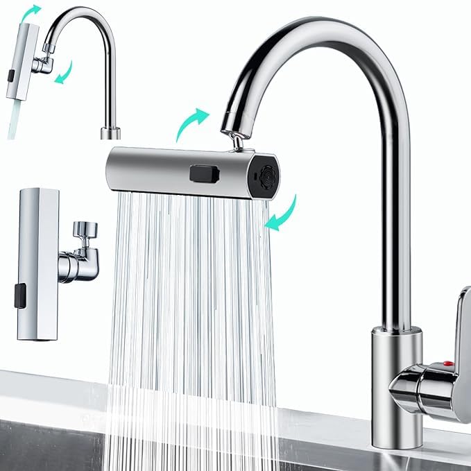 3-in-1 Waterfall Kitchen Faucet Head makes washing fruits, vegetables & dishes super easy