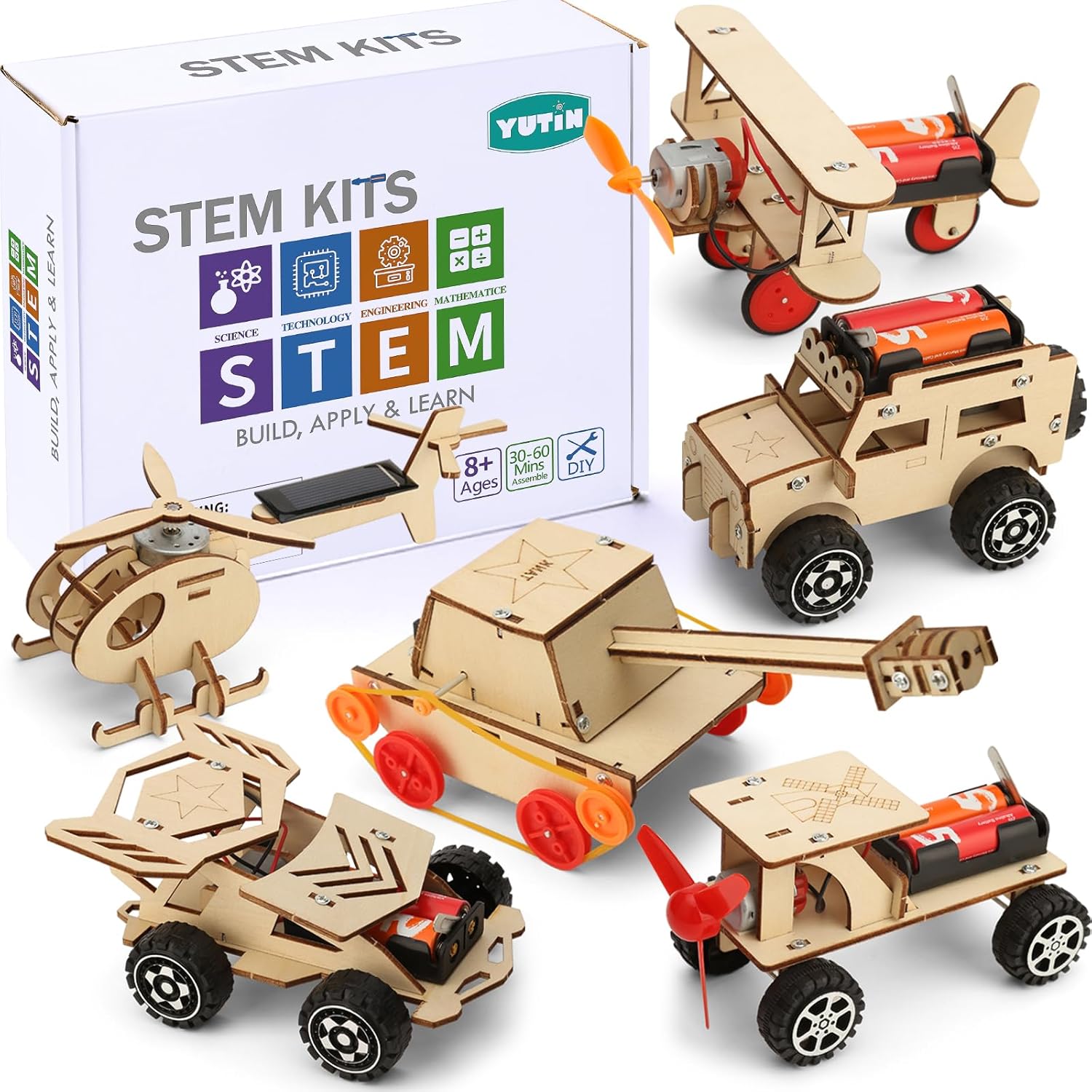 Yutin STEM Kits for Kids Age 8-10 10-12, 6 Set Wood Building Projects Crafts Science Model Car Kits for Kids Age 8-12, Wooden 3D Puzzles, STEM Toys for Boys 8 9 10 12 13 Year Old Birthday Gifts - View 2