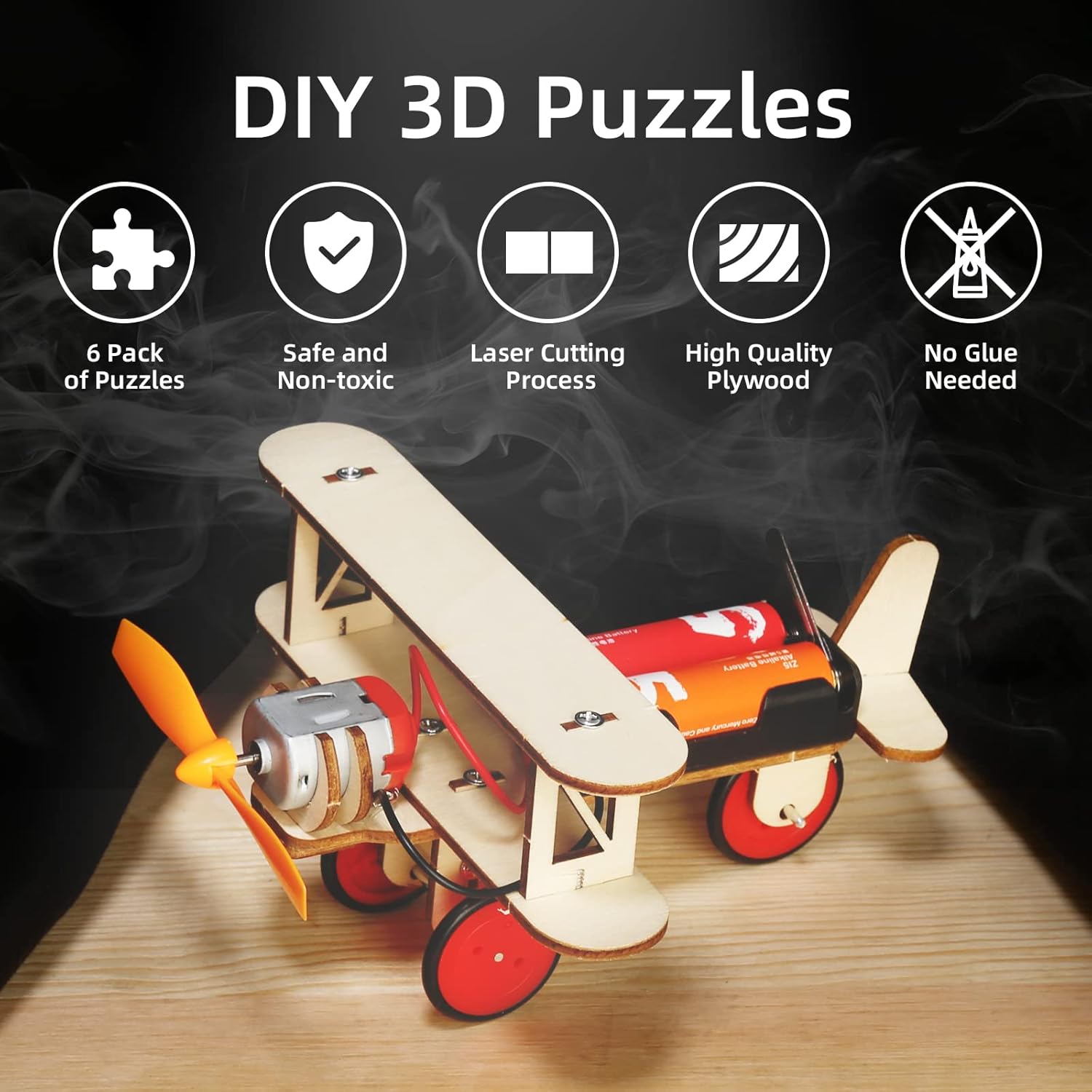 Yutin STEM Kits for Kids Age 8-10 10-12, 6 Set Wood Building Projects Crafts Science Model Car Kits for Kids Age 8-12, Wooden 3D Puzzles, STEM Toys for Boys 8 9 10 12 13 Year Old Birthday Gifts - View 3