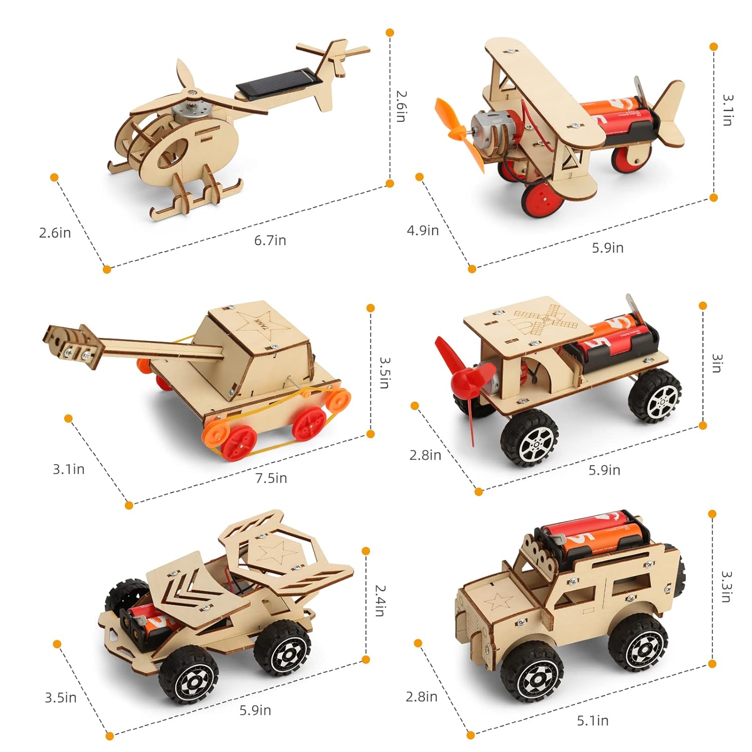 Yutin STEM Kits for Kids Age 8-10 10-12, 6 Set Wood Building Projects Crafts Science Model Car Kits for Kids Age 8-12, Wooden 3D Puzzles, STEM Toys for Boys 8 9 10 12 13 Year Old Birthday Gifts - View 6