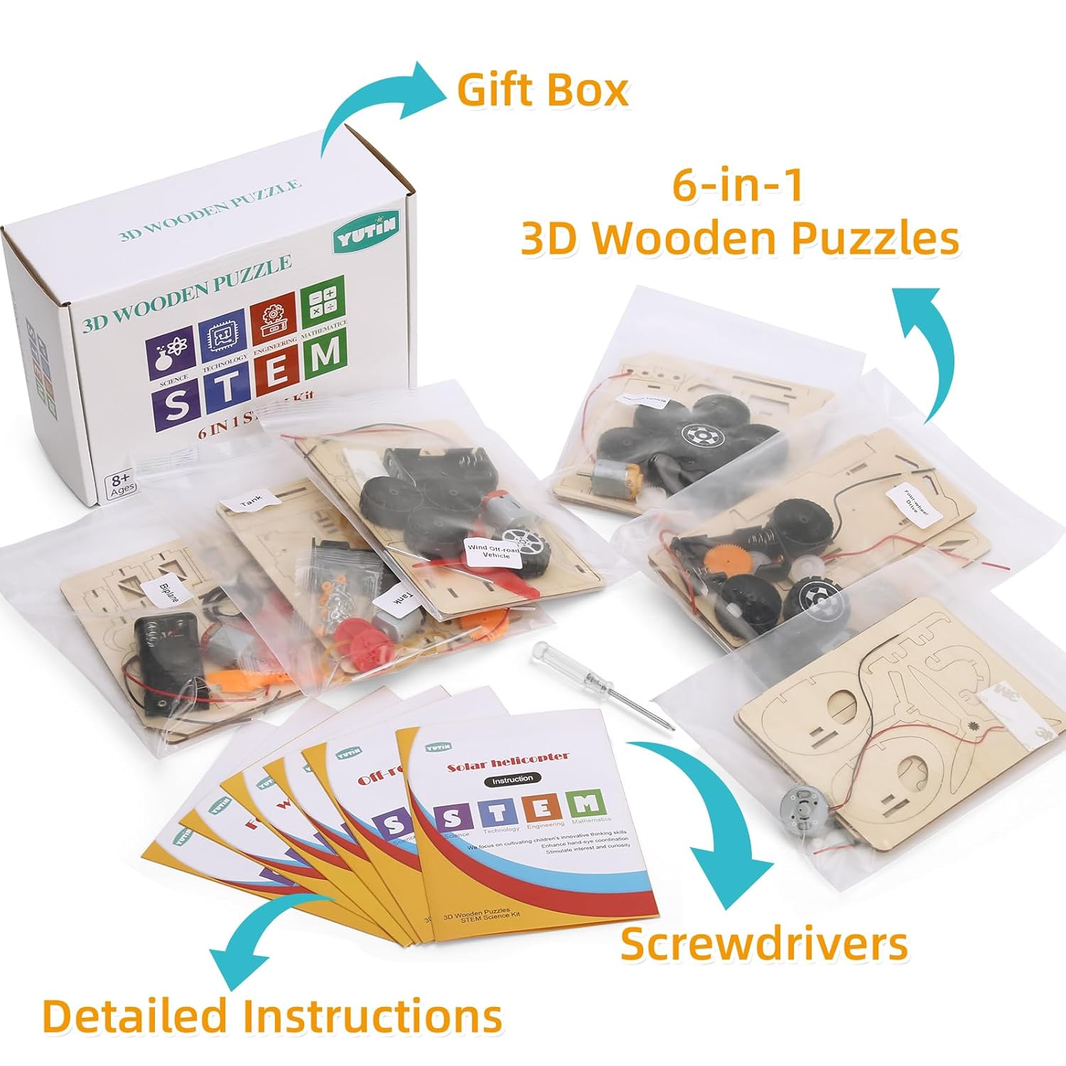 Yutin STEM Kits for Kids Age 8-10 10-12, 6 Set Wood Building Projects Crafts Science Model Car Kits for Kids Age 8-12, Wooden 3D Puzzles, STEM Toys for Boys 8 9 10 12 13 Year Old Birthday Gifts - View 8
