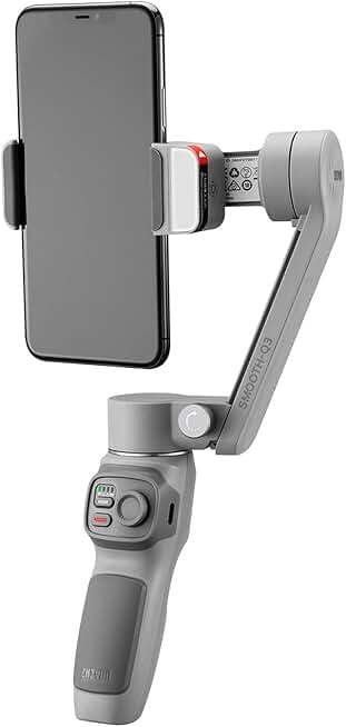 Zhiyun Smooth Q3, 3-Axis Gimbal Stabilizer for Smartphone with Fill Light and Tripod, Auto Inception Dolly-Zoom Time-Lapse, Portable and Foldable, Gesture Control, Android and iPhone Gimbal