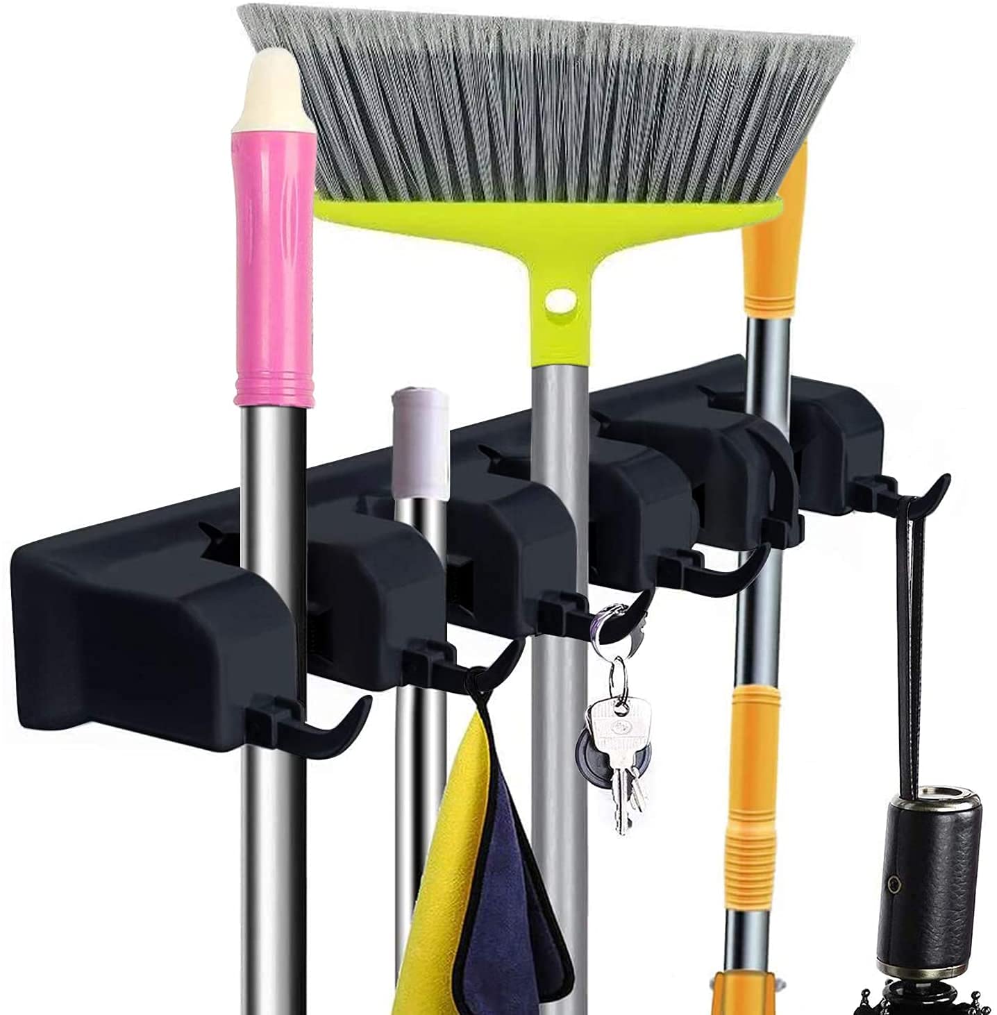 Zollyss Mop and Broom Holder Wall Mount, Heavy Duty Broom Stick Holder Wall Mounted, Mop Hanger Wall Mounted Organizer for Home Kitchen Bathroom Garden Garage Storage