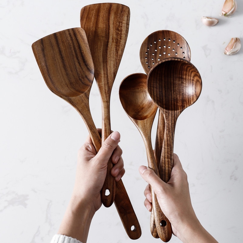 Thailand-Teak-Natural-Wood-Tableware-Spoon-Ladle-Turner-Long-Rice-Colander-Soup-Skimmer-Cooking-Spoons-Scoop-3